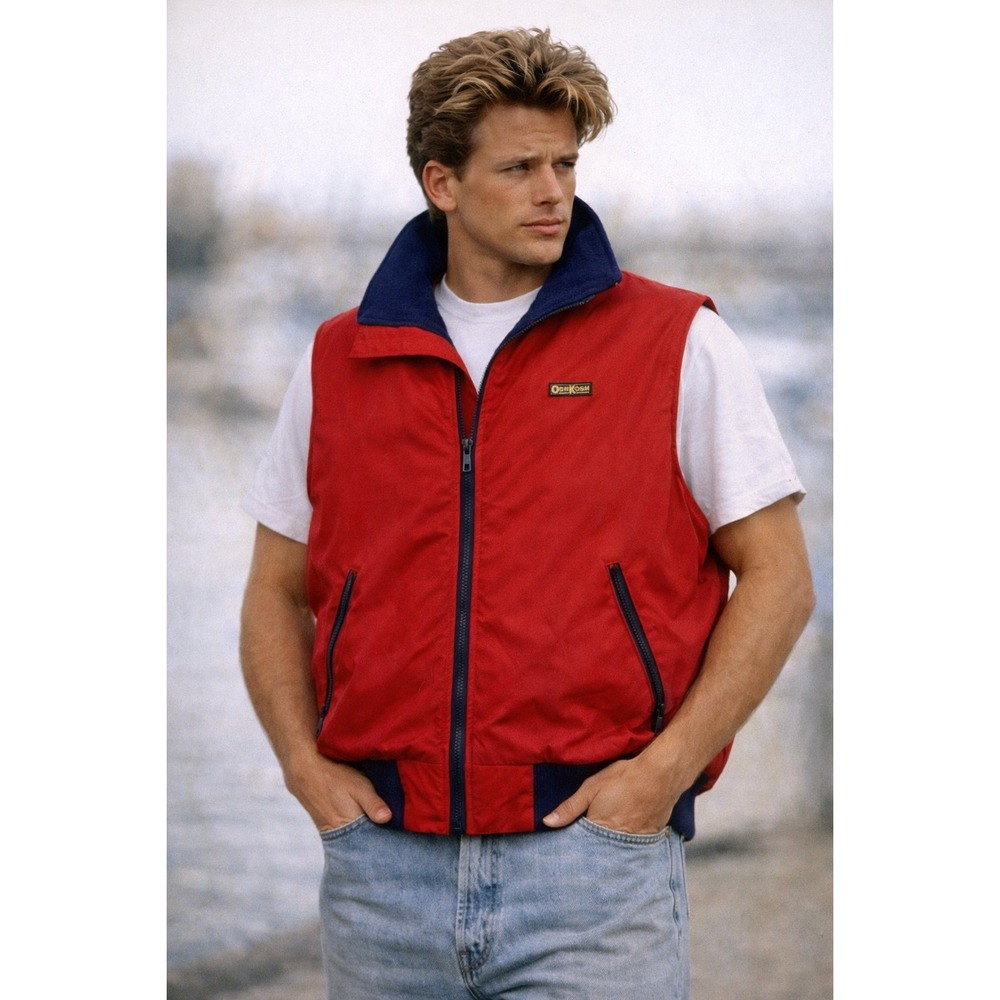 Vintage Retro Osh‎ Kosh B'Gosh Mens M Hiking Layering Zip Up Red Navy Blue Vest